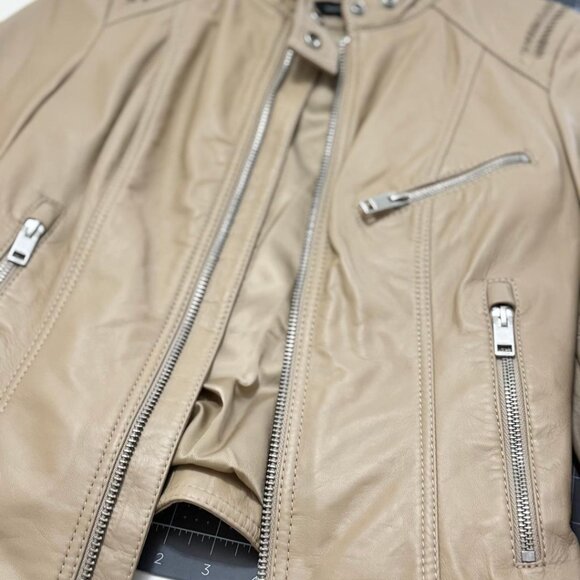 Brand New Diesel Women's Tan Leather Biker Jacket, Size XXS - Picture 9 of 11
